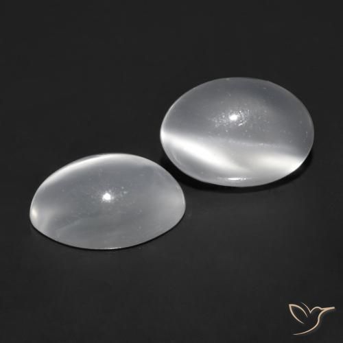 Gemas de Piedra lunar ojo de gato Blanco natural de 1.41 ct, Ovalada, Transparente