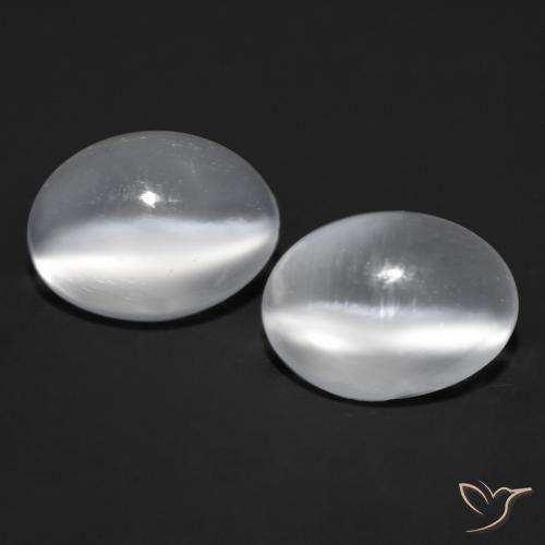 1.78ctw Natural Blanco claro Piedra de Luna Ojo de Gato, Ovalada, Transparente