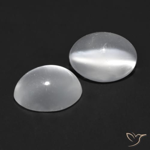 Gemas de Piedra lunar ojo de gato Blanco claro natural de 1.78 ct, Ovalada, Transparente
