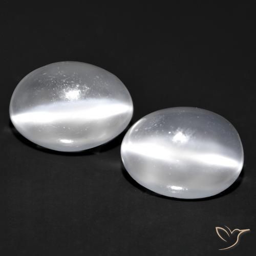 1.69ctw Natural Blanco claro Piedra de Luna Ojo de Gato, Ovalada, Transparente