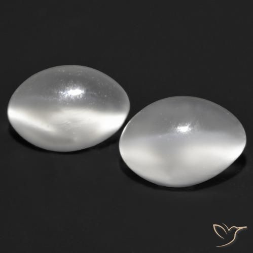 1.55ctw Natural Blanco Piedra de Luna Ojo de Gato, Ovalada, Transparente