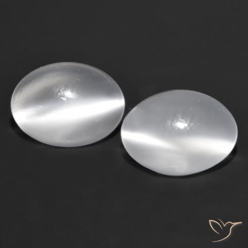 1.55ctw Natural Blanco Piedra de Luna Ojo de Gato, Ovalada, Transparente