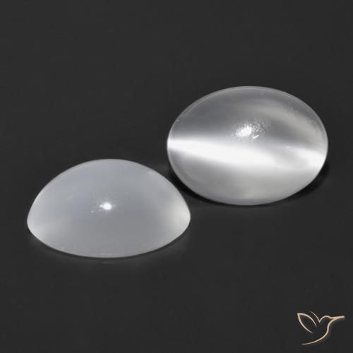 Gemas de Piedra lunar ojo de gato Blanco natural de 1.55 ct, Ovalada, Transparente