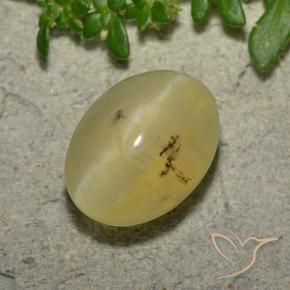 Ópalo ojo de gato Amarillo claro natural de 4.16 ct, Ovalada, Translúcido