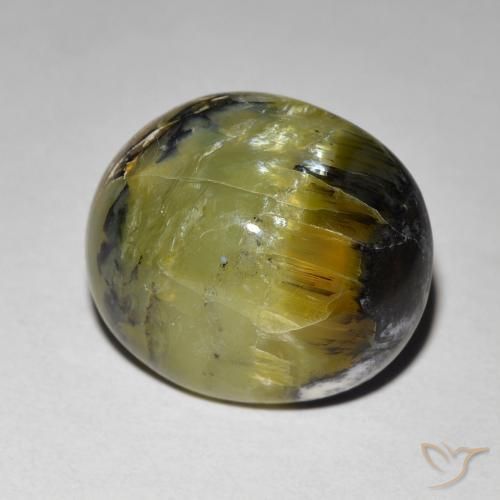 Ópalo ojo de gato Verde terroso natural de 7.49 ct, Ovalada, Opaco