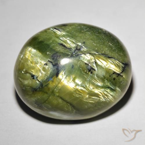 Cat's eye opal verde natural de 20,74 ct, corte óvalo, opaco