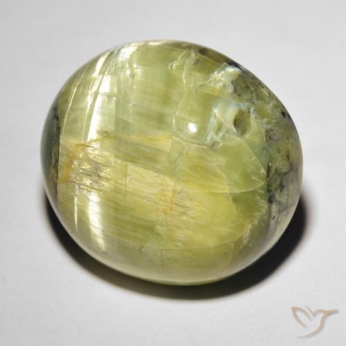 Ópalo ojo de gato Verde cálido natural de 17.84 ct, Ovalada, Opaco