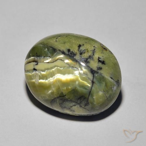 Ópalo ojo de gato Verde amarillento natural de 8.19 ct, Ovalada, Opaco