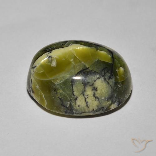 Ópalo ojo de gato Verde amarillento natural de 8.19 ct, Ovalada, Opaco