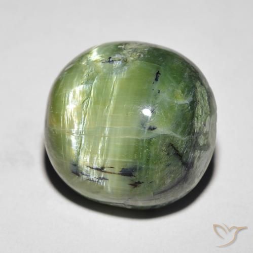 Ópalo ojo de gato Verde cálido natural de 9.37 ct, Ovalada, Opaco