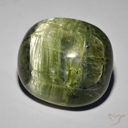 Ópalo ojo de gato Verde marrón natural de 32.39 ct, Ovalada, Opaco