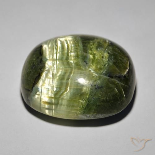Ópalo ojo de gato Verde marrón natural de 32.39 ct, Ovalada, Opaco