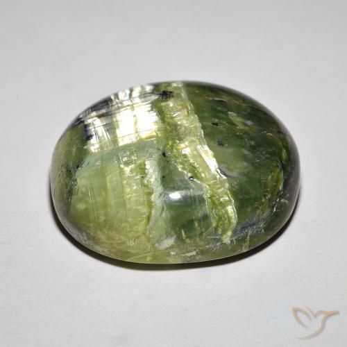 Ópalo ojo de gato Verde amarillento natural de 18.85 ct, Ovalada, Opaco