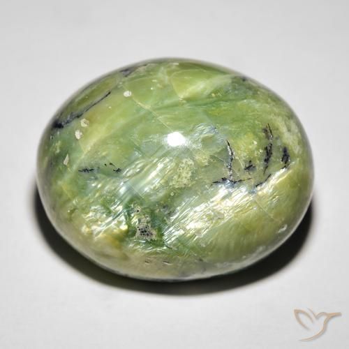 Ópalo ojo de gato Verde amarillento natural de 27.05 ct, Ovalada, Opaco