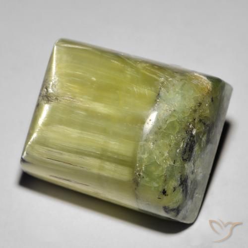 Ópalo ojo de gato Verde medio natural de 28.65 ct, Corte Baguette, Opaco