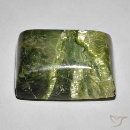 Ópalo ojo de gato Verde terroso natural de 25.23 ct, Corte Baguette, Opaco