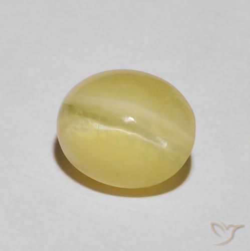 Ópalo ojo de gato Amarillo pálido natural de 3.43 ct, Ovalada, Opaco