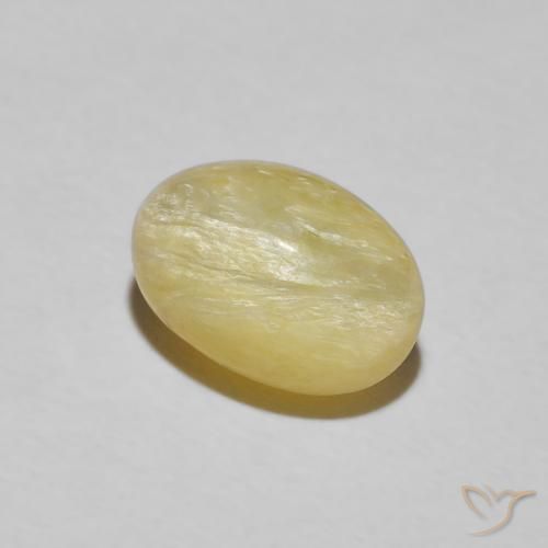 Ópalo ojo de gato Amarillo dijón muy claro natural de 2.89 ct, Ovalada, Opaco