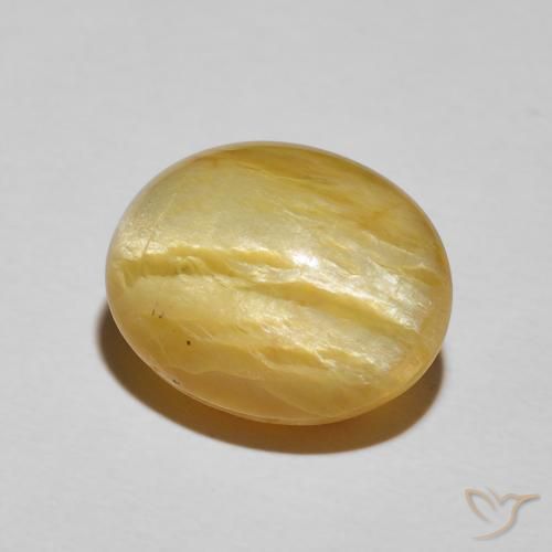 Ópalo ojo de gato Amarillo medio natural de 8.78 ct, Ovalada, Opaco