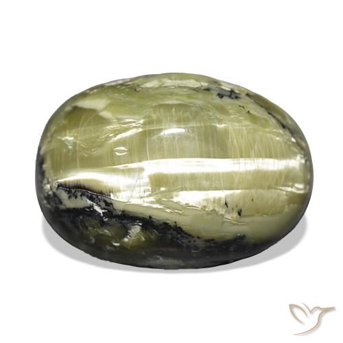 Ópalo ojo de gato Verde amarillento natural de 17.06 ct, Ovalada, Opaco