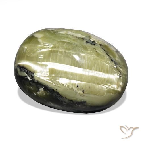 Ópalo ojo de gato Verde amarillento natural de 17.06 ct, Ovalada, Opaco