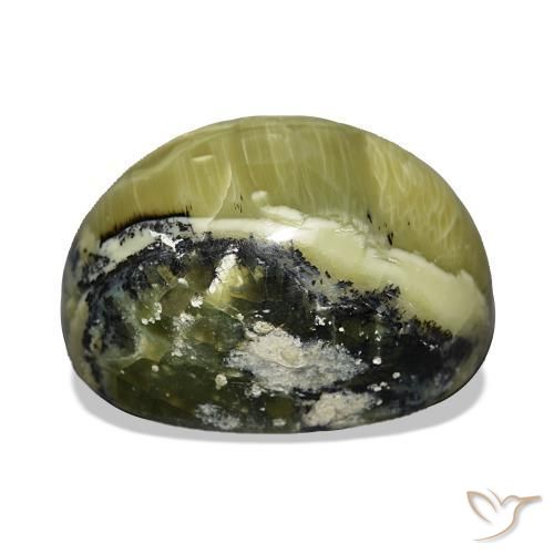 Ópalo ojo de gato Verde amarillento natural de 17.06 ct, Ovalada, Opaco
