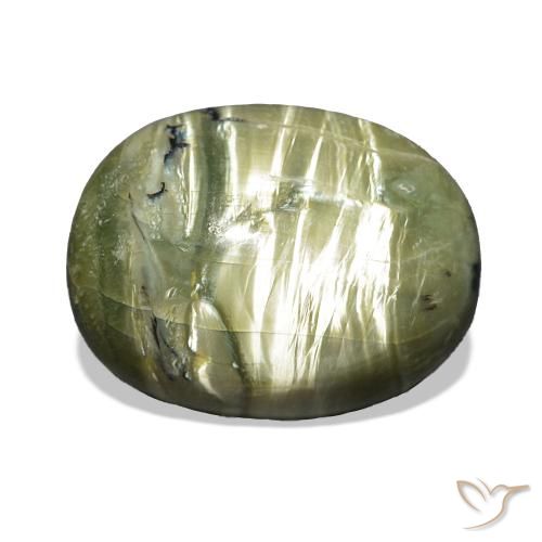 Ópalo ojo de gato Verde amarillento natural de 7.07 ct, Ovalada, Opaco