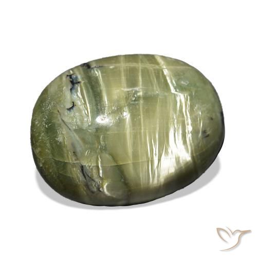Ópalo ojo de gato Verde amarillento natural de 7.07 ct, Ovalada, Opaco