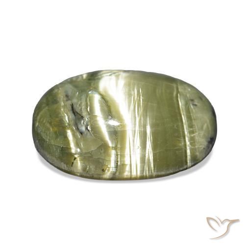 Ópalo ojo de gato Verde amarillento natural de 7.07 ct, Ovalada, Opaco