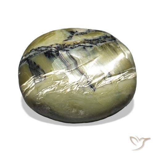 Ópalo ojo de gato Verde amarillento natural de 6.94 ct, Ovalada, Opaco