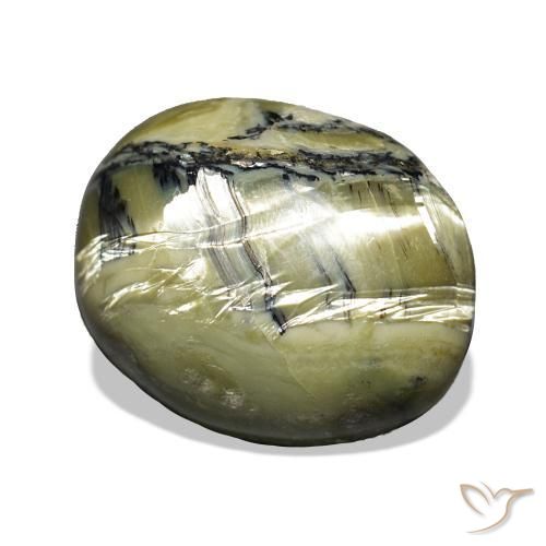 Ópalo ojo de gato Verde amarillento natural de 6.94 ct, Ovalada, Opaco