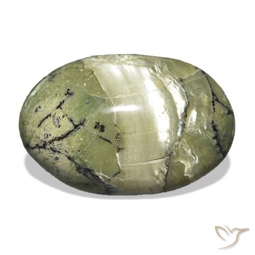 Ópalo ojo de gato Verde amarillento natural de 10.18 ct, Ovalada, Opaco