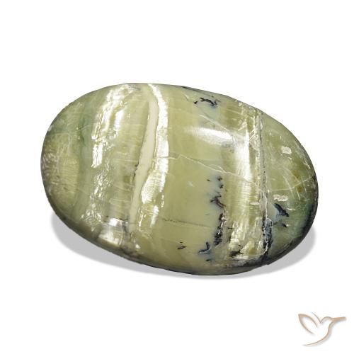 Ópalo ojo de gato Verde amarillento natural de 7.08 ct, Ovalada, Opaco