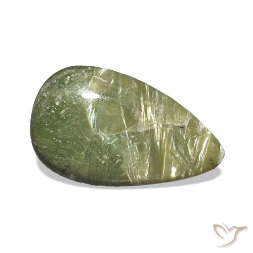 Ópalo ojo de gato Verde terroso natural de 2.14 ct, En forma de pera, Opaco