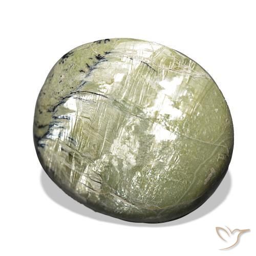 Ópalo ojo de gato Verde amarillento natural de 25.90 ct, Forma Cojín, Opaco