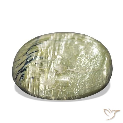 Ópalo ojo de gato Verde amarillento natural de 25.90 ct, Forma Cojín, Opaco