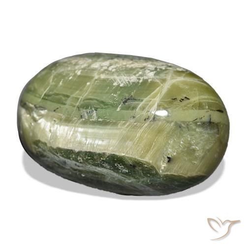 Ópalo ojo de gato Verde amarillento natural de 22.11 ct, Ovalada, Opaco