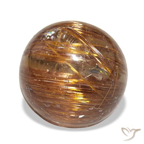 Cat's eye rutile quartz naranja de 3,91 ct, redondo, translúcido