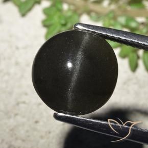 Escapolita Ojo de Gato Negro natural de 6.48 ct, Redondo, Translúcido