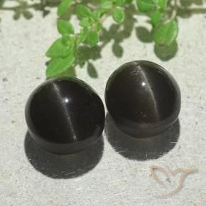 Gemas de Escapolita Ojo de Gato Negro natural de 8.87 ct, Ovalada, Translúcido