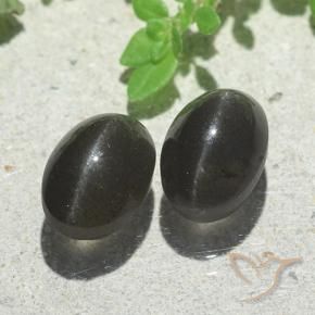 Gemas de Escapolita Ojo de Gato Negro natural de 5.00 ct, Ovalada, Translúcido