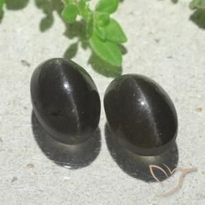 Gemas de Escapolita Ojo de Gato Negro natural de 5.00 ct, Ovalada, Translúcido