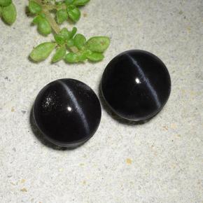 Gemas de Escapolita Ojo de Gato Negro natural de 3.83 ct, Corte Redondo, Translúcido