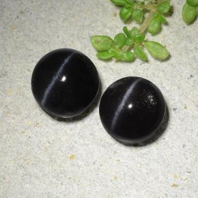 Gemas de Escapolita Ojo de Gato Negro natural de 3.83 ct, Corte Redondo, Translúcido