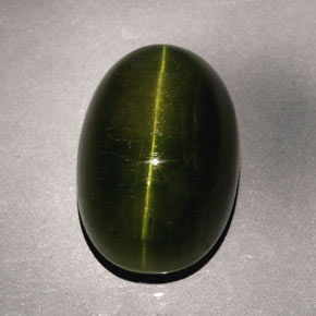 Cat's eye tourmaline verde natural de 23,57 ct, corte óvalo, opaco
