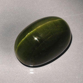 Cat's eye tourmaline verde natural de 23,57 ct, corte óvalo, opaco