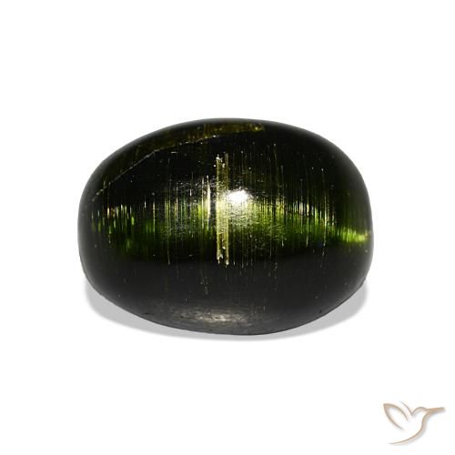Turmalina ojo de gato Verde terroso intenso natural de 5.24 ct, Corte Óvalo, Opaco