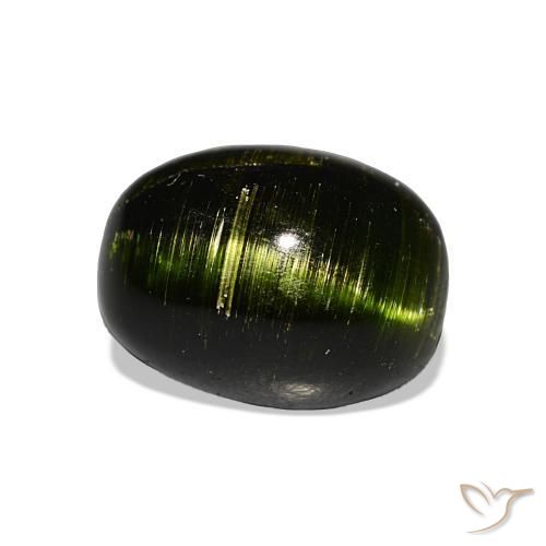 Turmalina ojo de gato Verde terroso intenso natural de 5.24 ct, Corte Óvalo, Opaco
