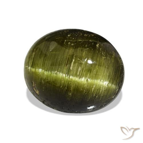 Turmalina ojo de gato Verde medio natural de 13.44 ct, Corte Óvalo, Opaco