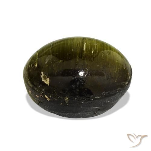 Turmalina ojo de gato Verde medio natural de 13.44 ct, Corte Óvalo, Opaco
